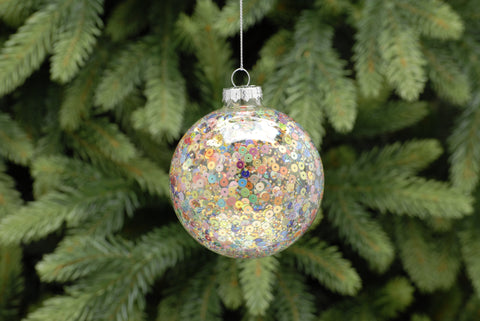 Clear with Multicolour Sequins Glass Bauble