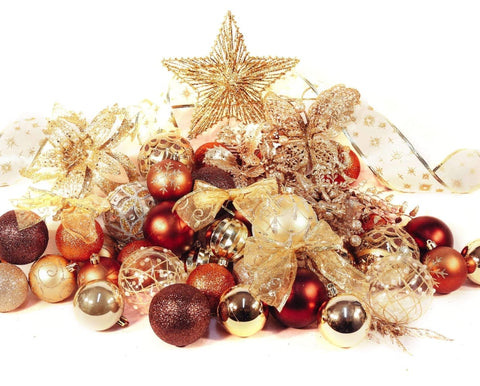 11ft Copper and Gold Classic Christmas Tree Decoration Set from Pines and Needles