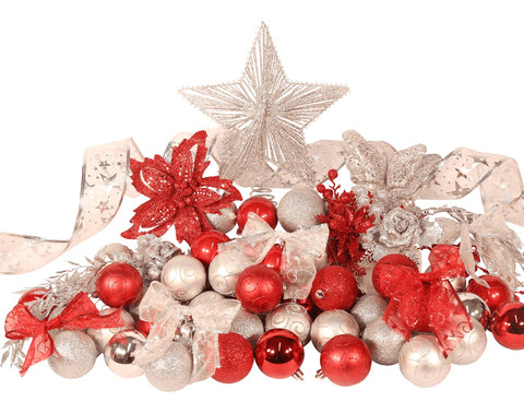 5ft Red and Silver Festive Christmas Tree Decoration Set from Pines and Needles