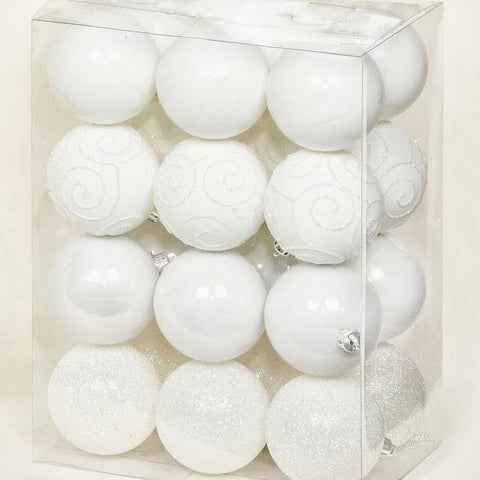 Multi Finish Baubles White, Set of 24 from Pines and Needles