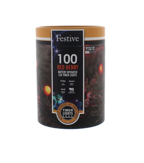 100 Red Berry LED Battery Lights Pines and Needles