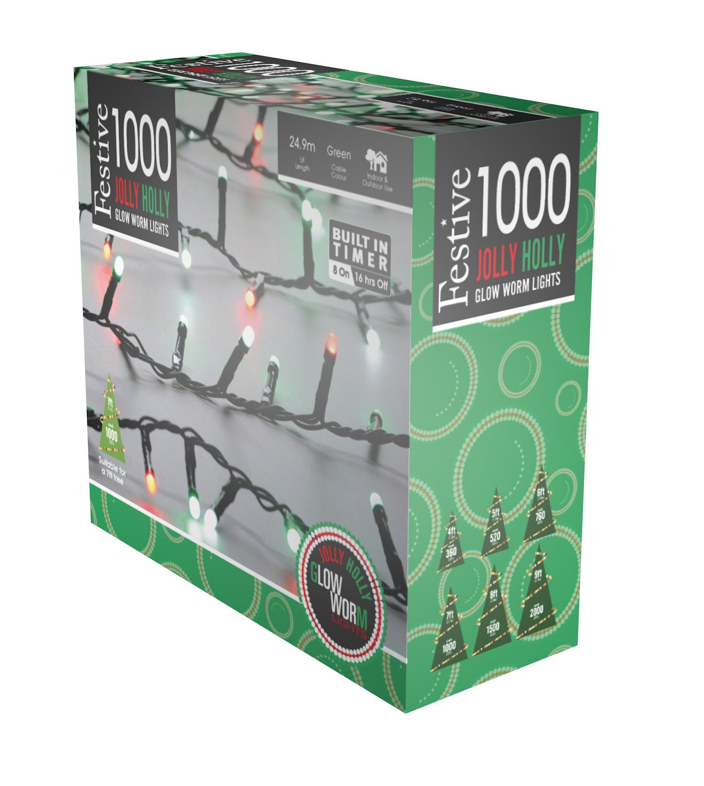 1000 Glow-Worm Jolly Holly Lights