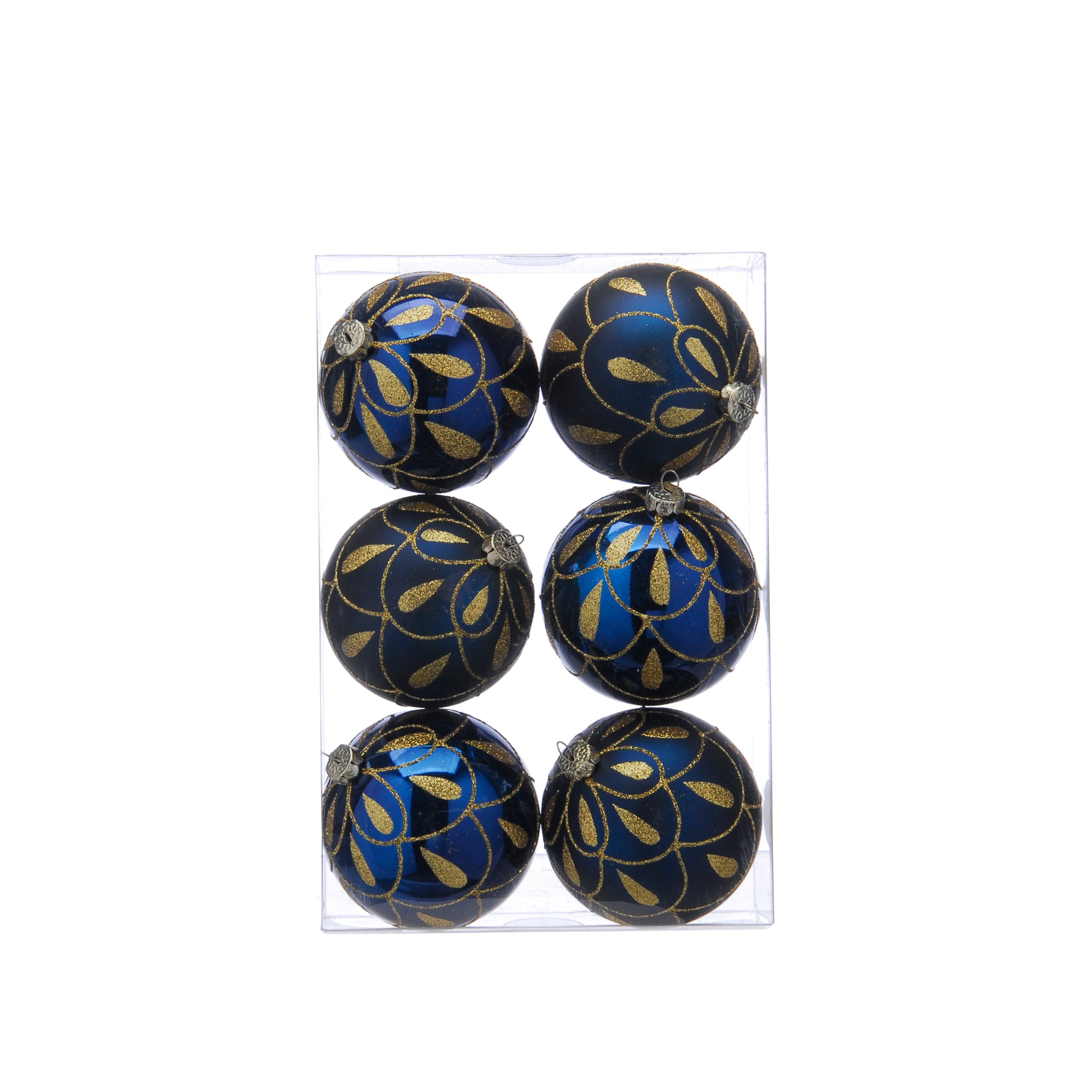 Blue and Gold Glitter Drape Baubles Set of 6