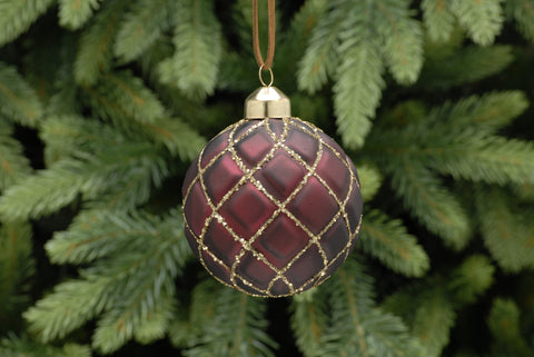 Burgundy Quilted Glass Bauble