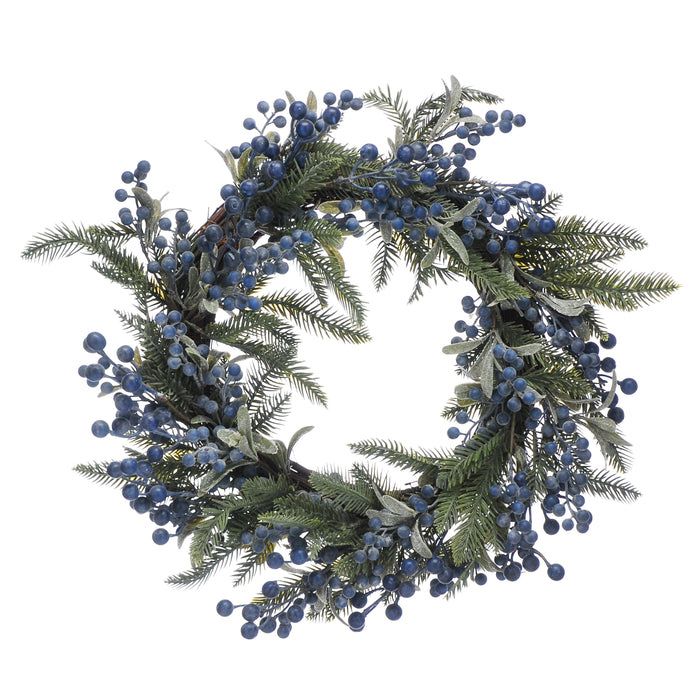 Foliage Wreath with Frosted Blue Berries, 52cm