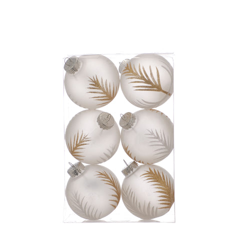 Frosted Clear White and Gold Feather Baubles