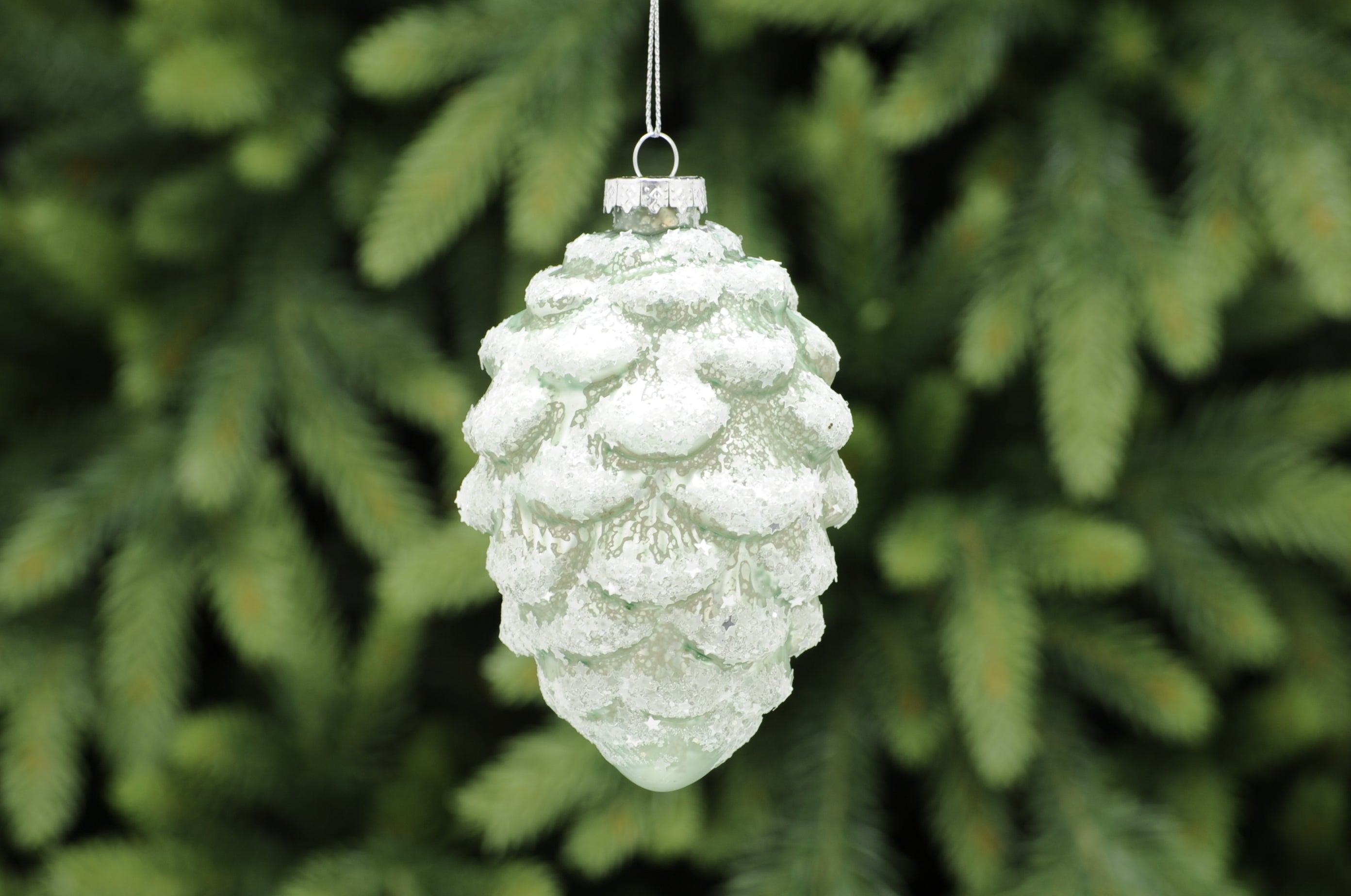 Frosted Green Glass Pinecone Decoration