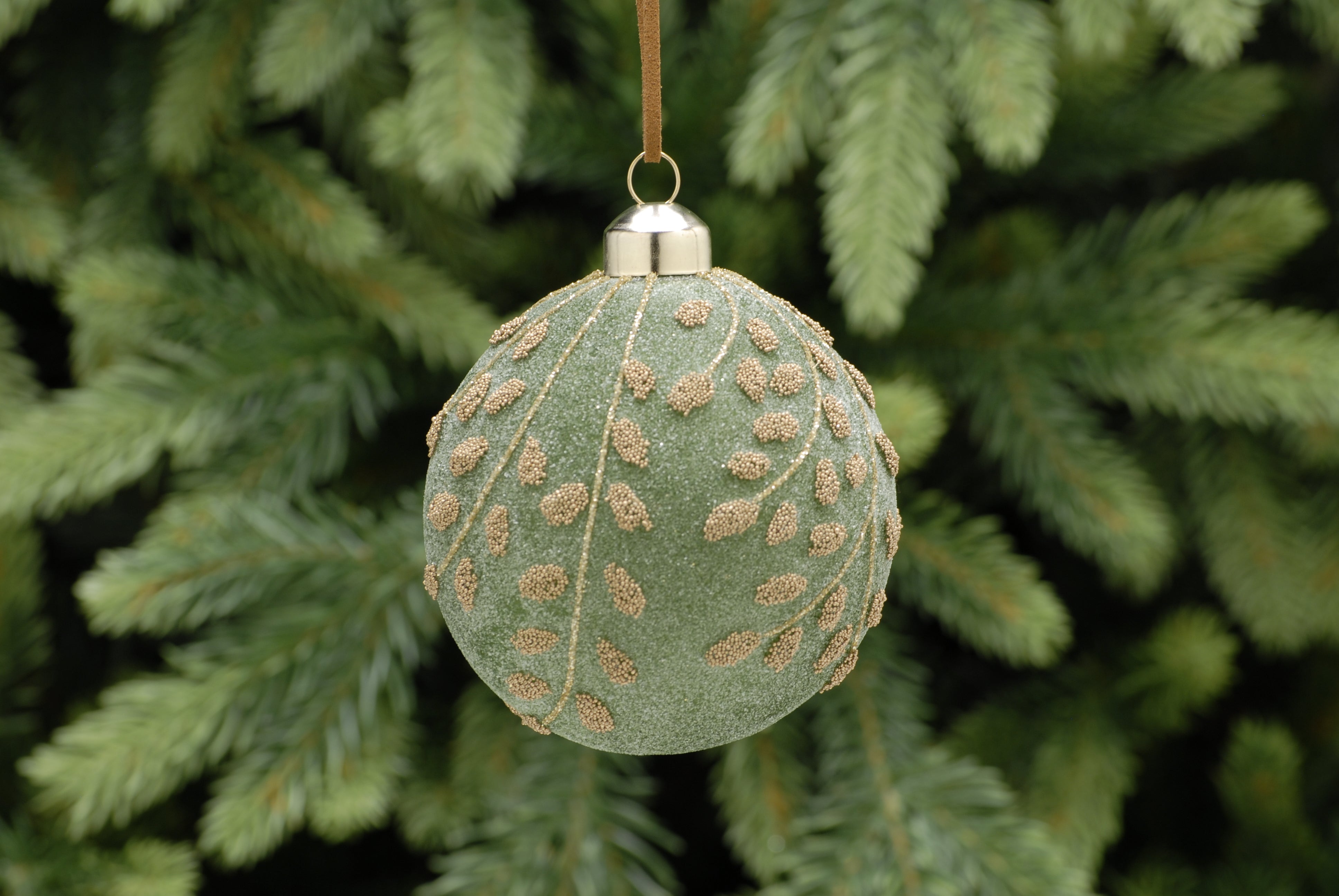 Frosted Green Leaf Glass Bauble