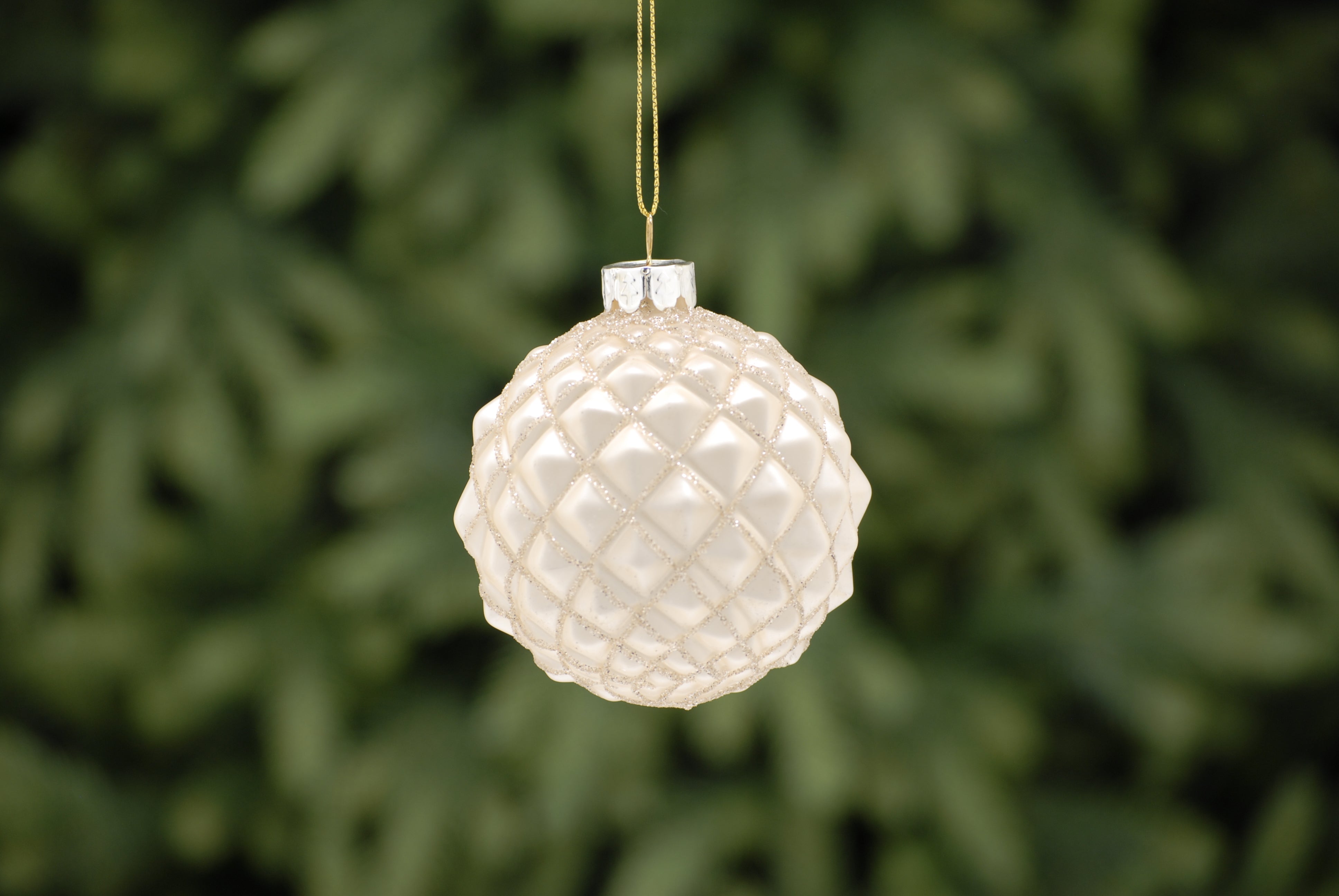 Frosted White and Gold Pillow Glass Bauble