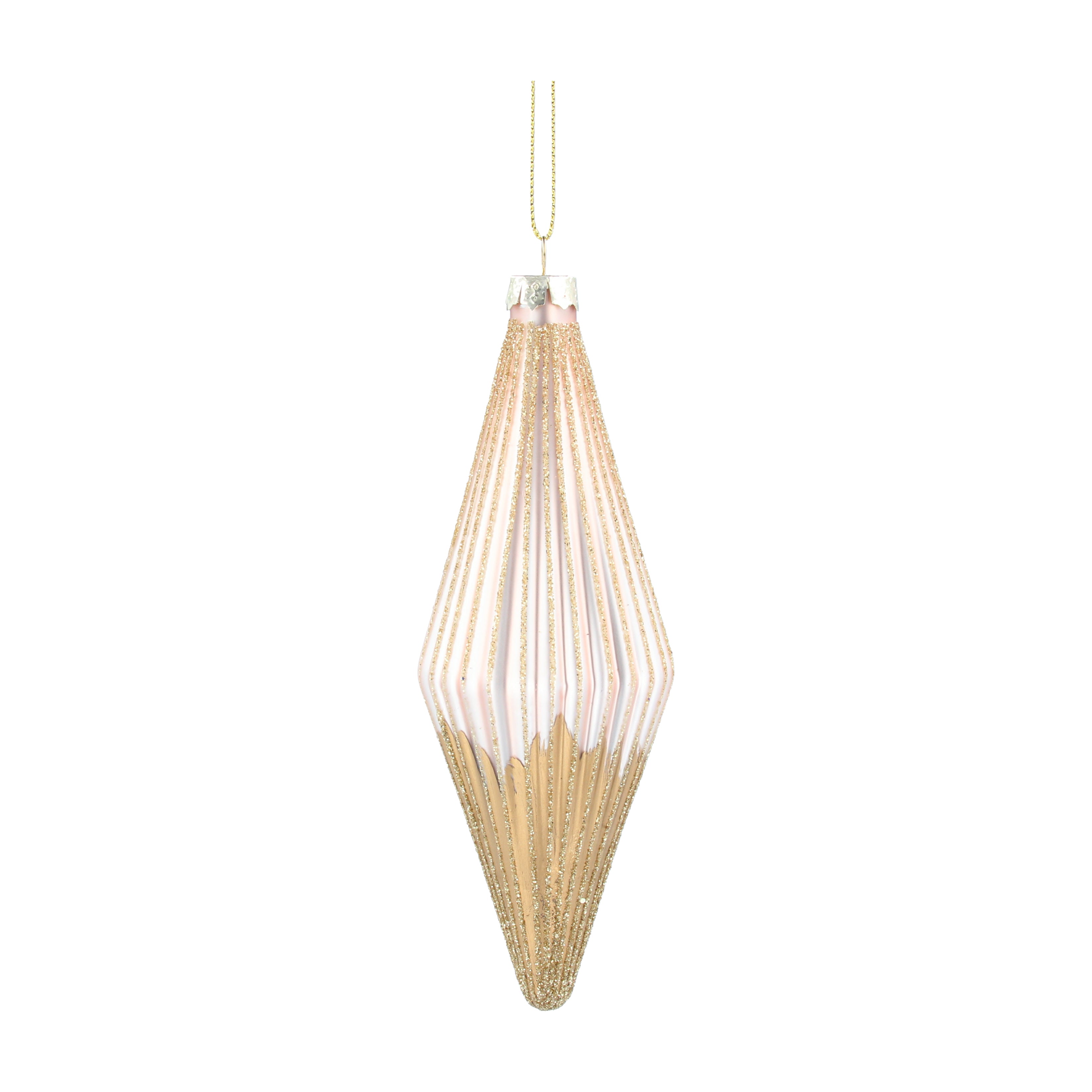 Gisela Graham Cream and Gold Ribbed Glass Teardrop
