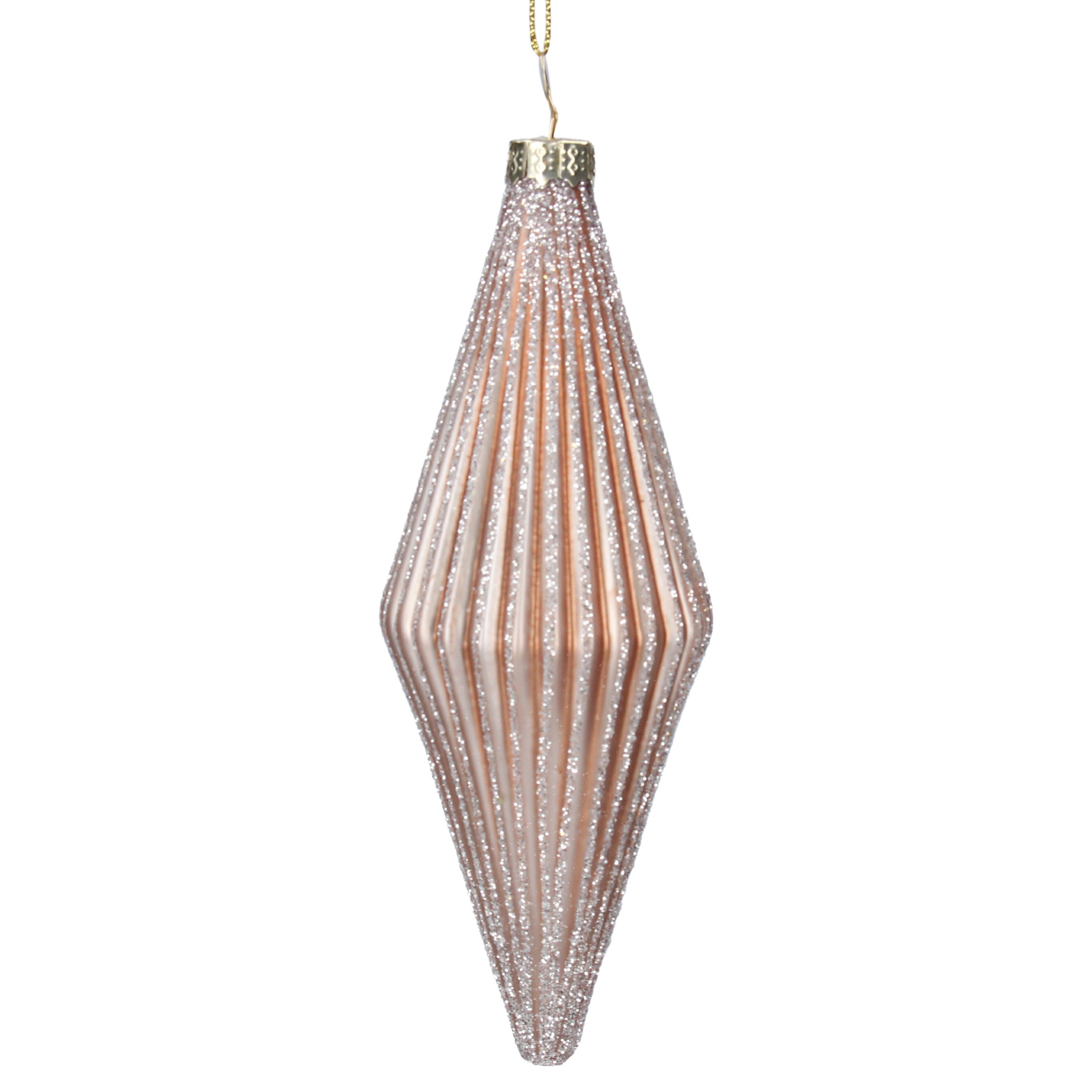 Gisela Graham Gold and Silver Ribbed Glass Teardrop Bauble