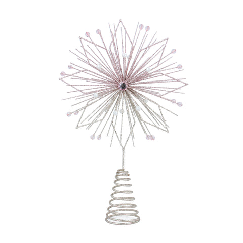 Gisela Graham Pink & Silver Glittered Wire Star Tree Topper