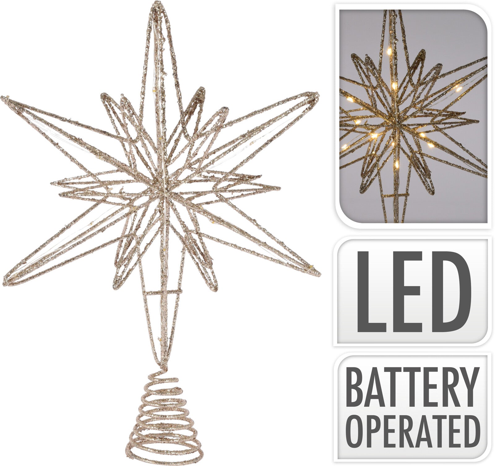 Modern Led Tree Topper Gold Star LED Tree Topper 33cm | Pines and Needles
