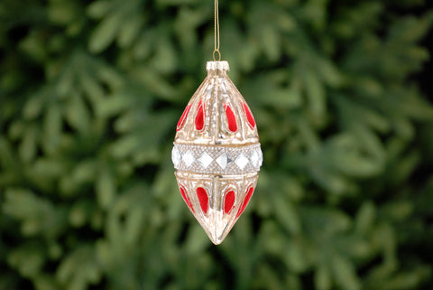 Gold with Red and Silver Geometric Glass Bauble