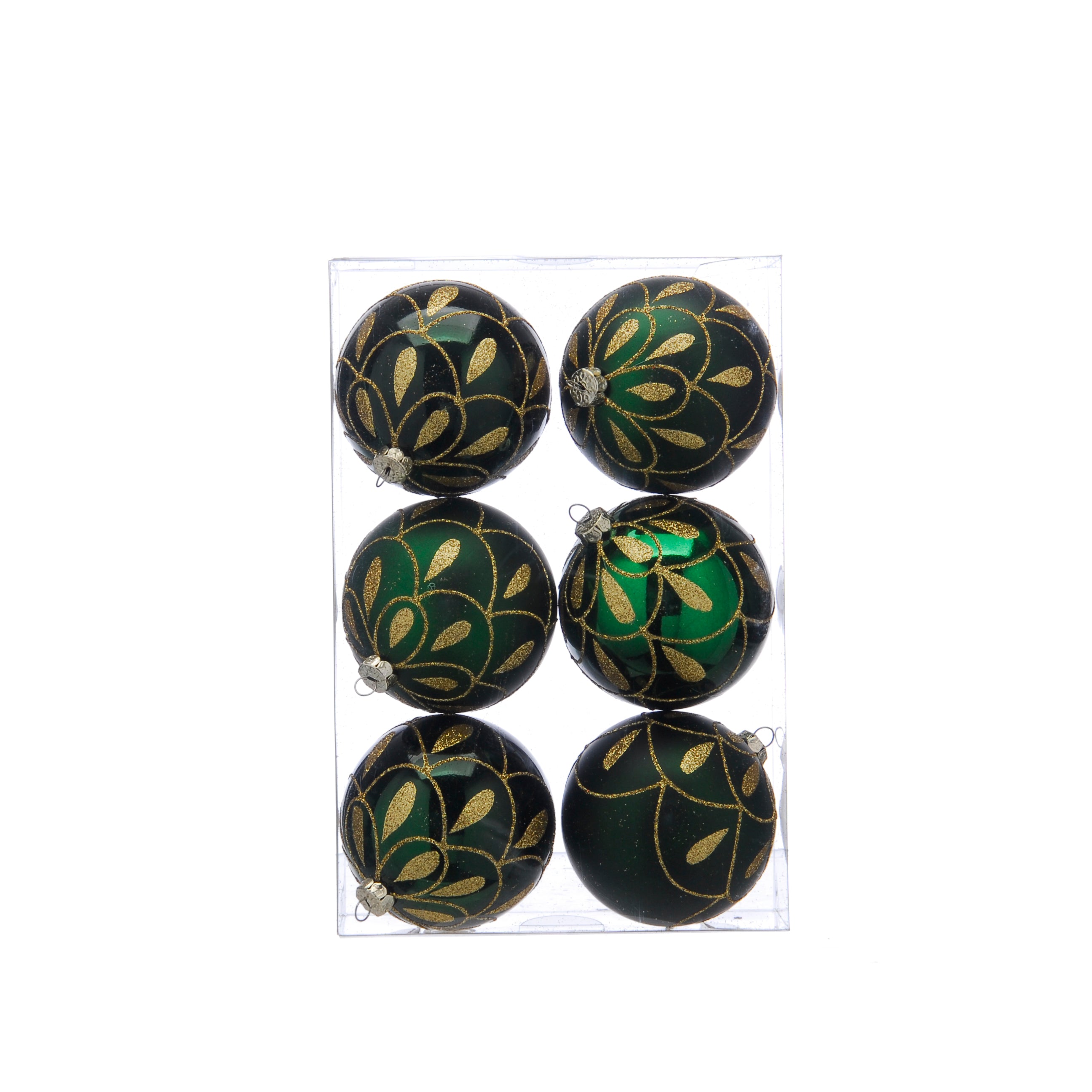 Green and Gold Glitter Drape Baubles Set of 6