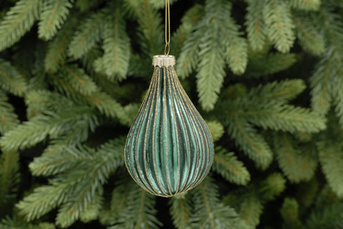 Green and Gold Ridged Glass Bauble