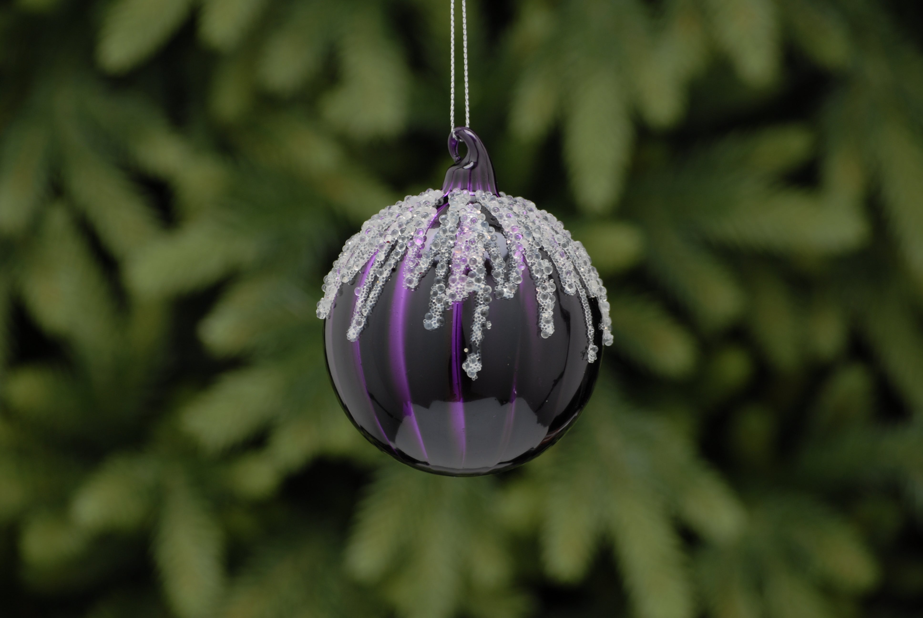 Purple with White Ice Glass Bauble