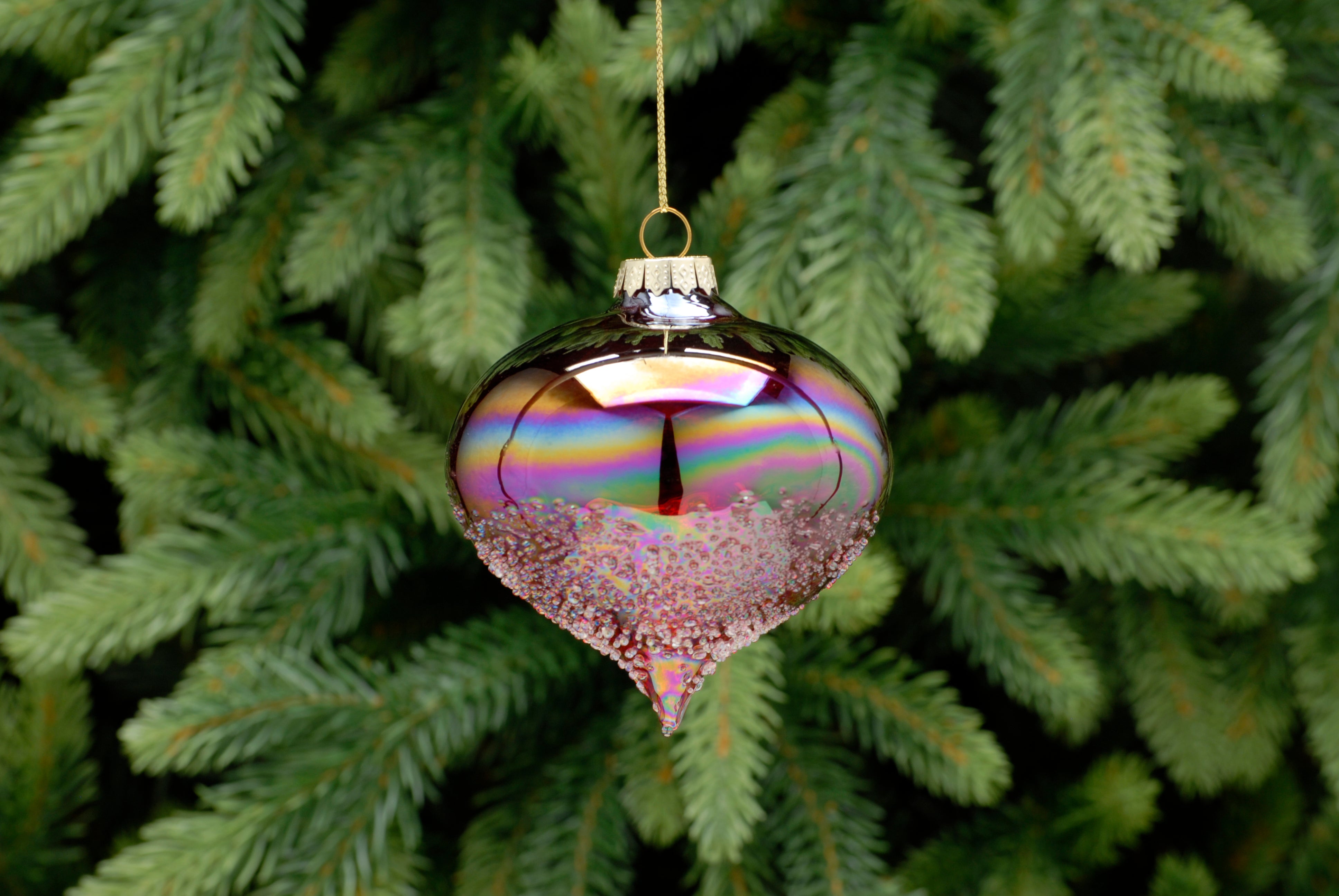 Red Iridescent Crusted Glass Onion Bauble