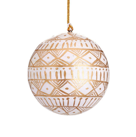 White and Gold Geometric Papier Mache Bauble