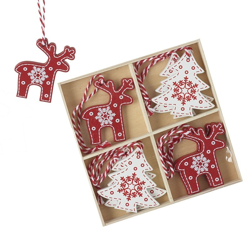 Wooden Reindeer and Tree Hanging Decorations