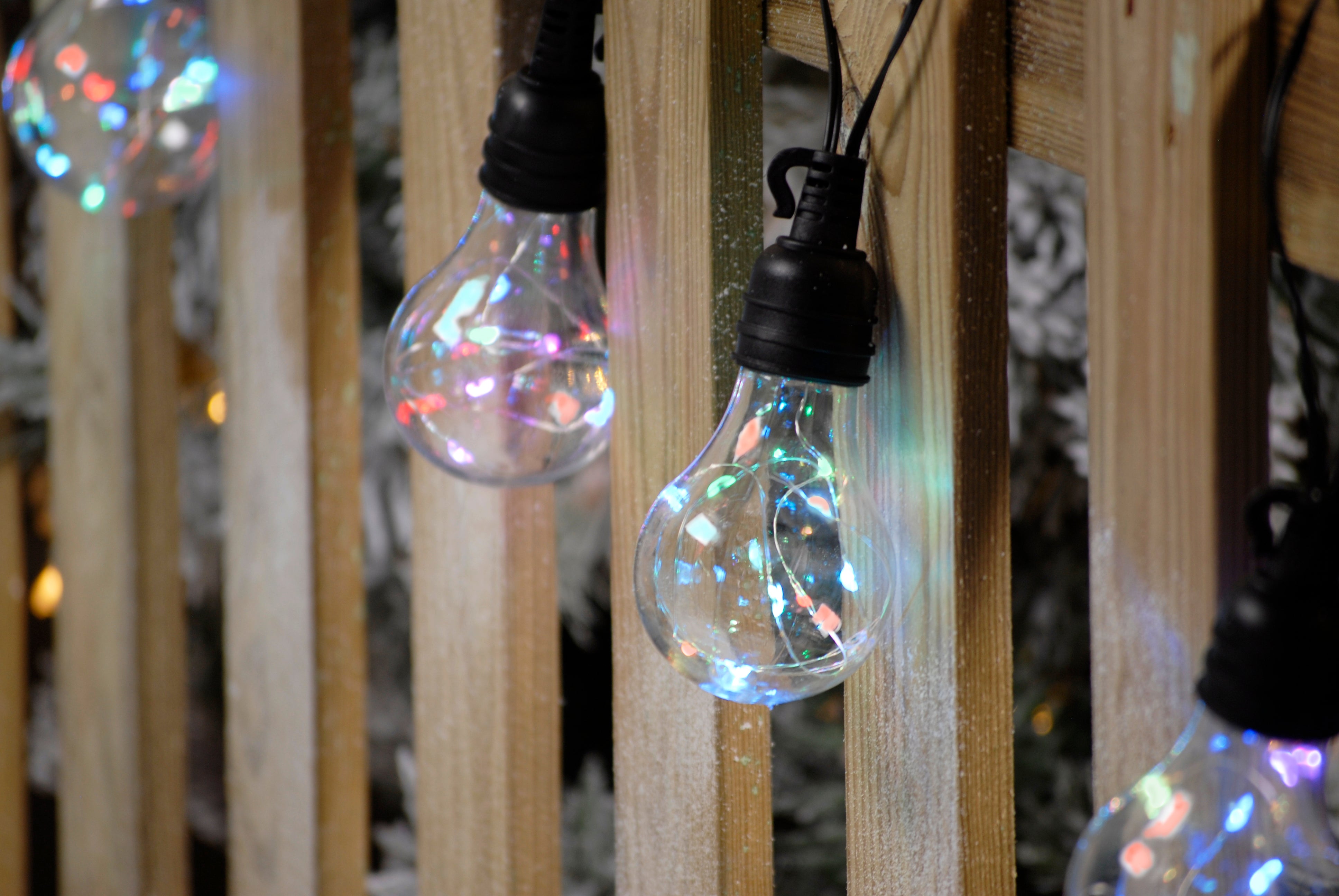 10 Twinkling Multicolour Bulb String Lights | Pines and Needles