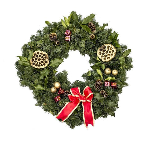 Decorated Real Christmas Wreath, 14inch, from Pines and Needles