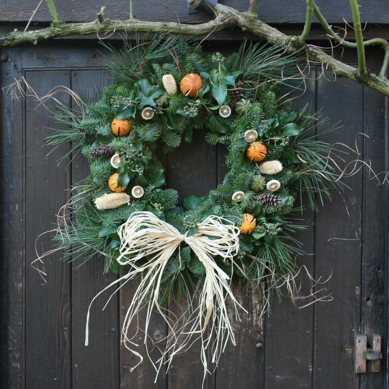 Luxury Real Christmas Wreath with Fruit, 14inch, from Pines and Needles