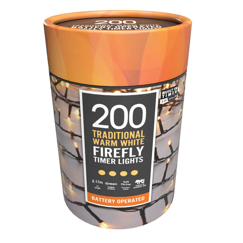 200 Firefly Traditional Warm White Battery Lights Pines and Needles