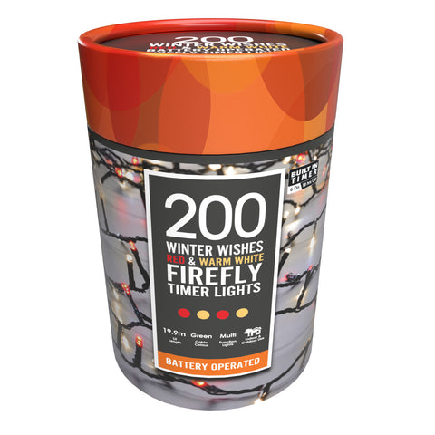 200 Firefly Winter Wishes Red & Warm White Battery Lights