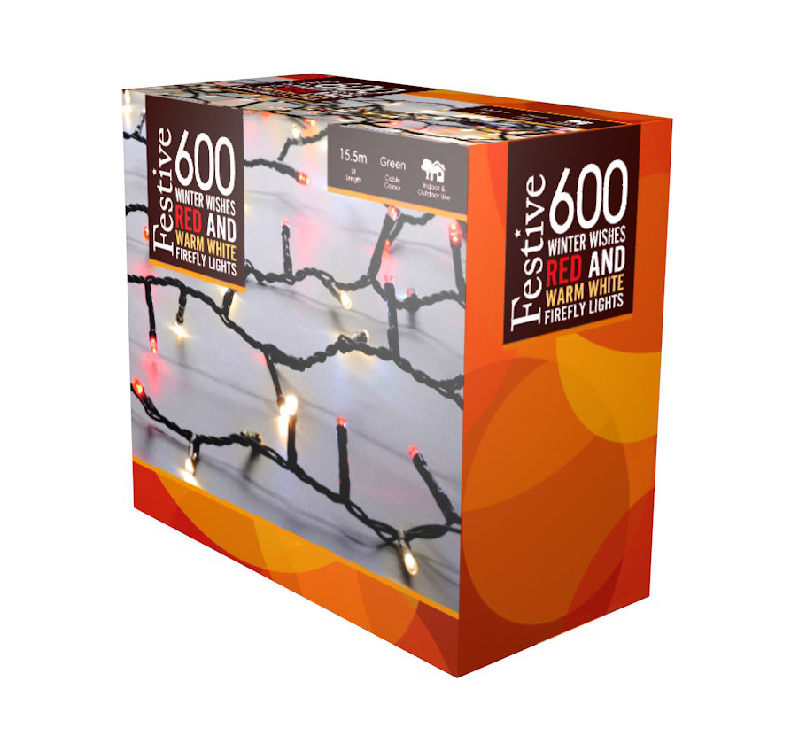 600 Firefly Lights Winter Wishes - Red & Warm White