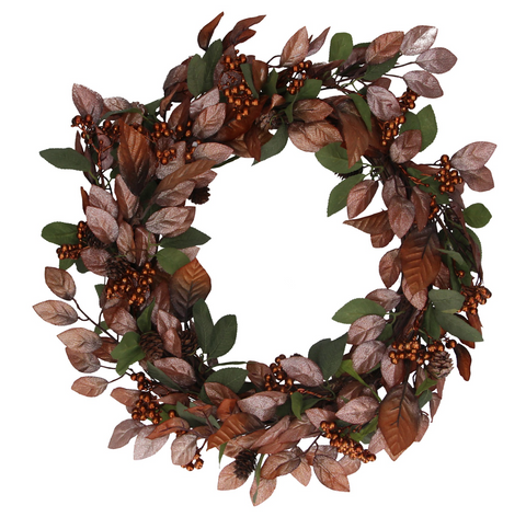 Gisela Graham Copper and Green Leaf Wreath with Berries