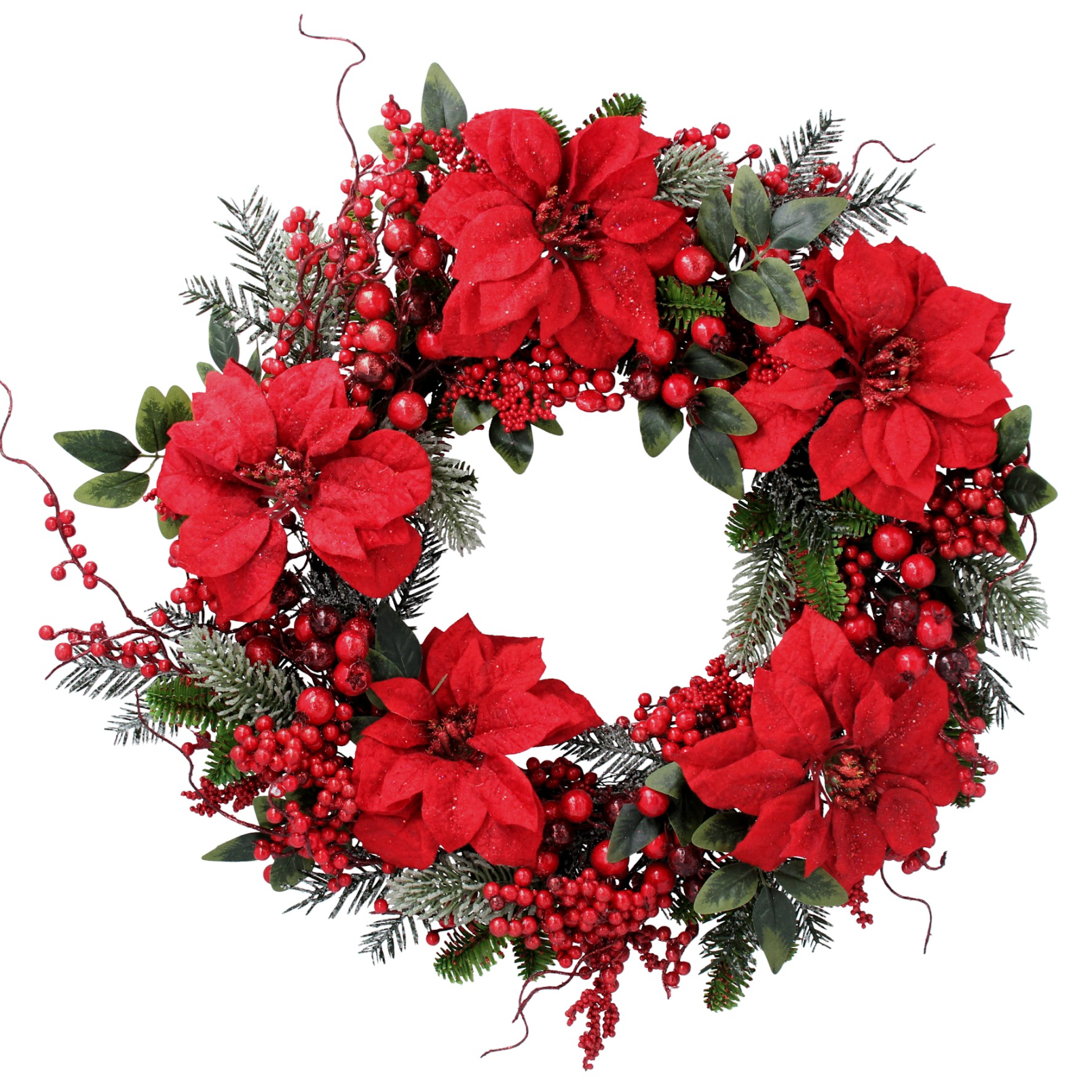 Gisela Graham Fir Wreath with Red Poinsettias