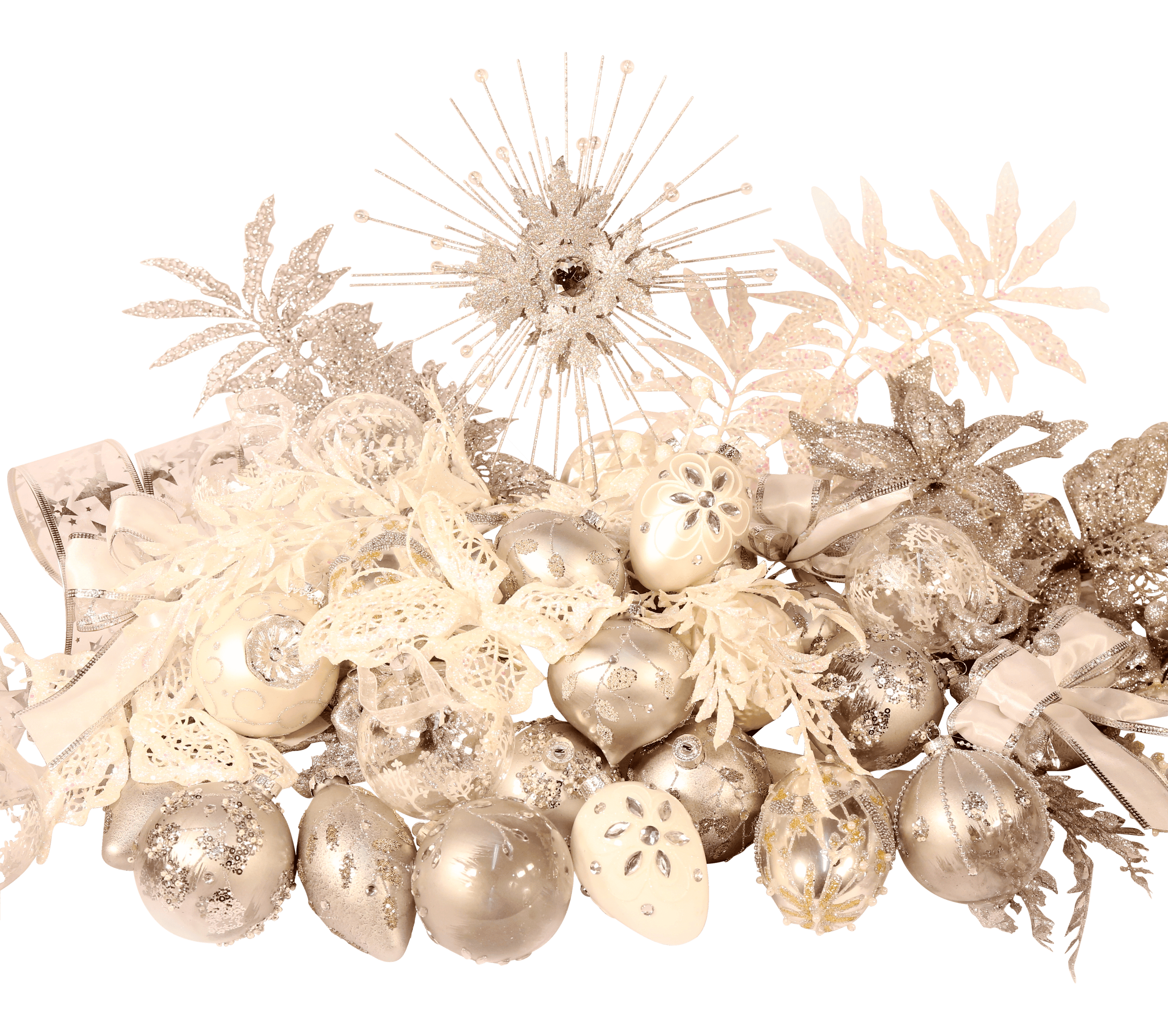 7ft Christmas Tree Deluxe Silver and White Christmas Decoration Set from Pines and Needles