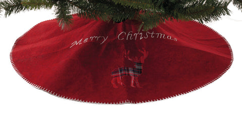 Tartan Reindeer Christmas Tree Skirt, 90cm