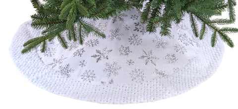 White with Silver Snowflakes Tree Skirt, 90cm