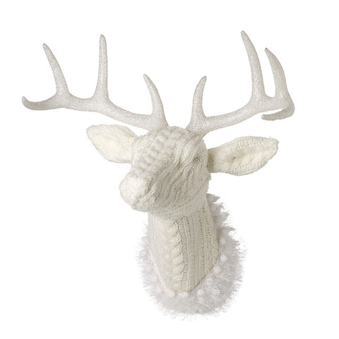 Cream Knitted Effect Wall Mounted Deer