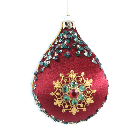 Gisela Graham Burgundy Fabric Bauble with Jewels