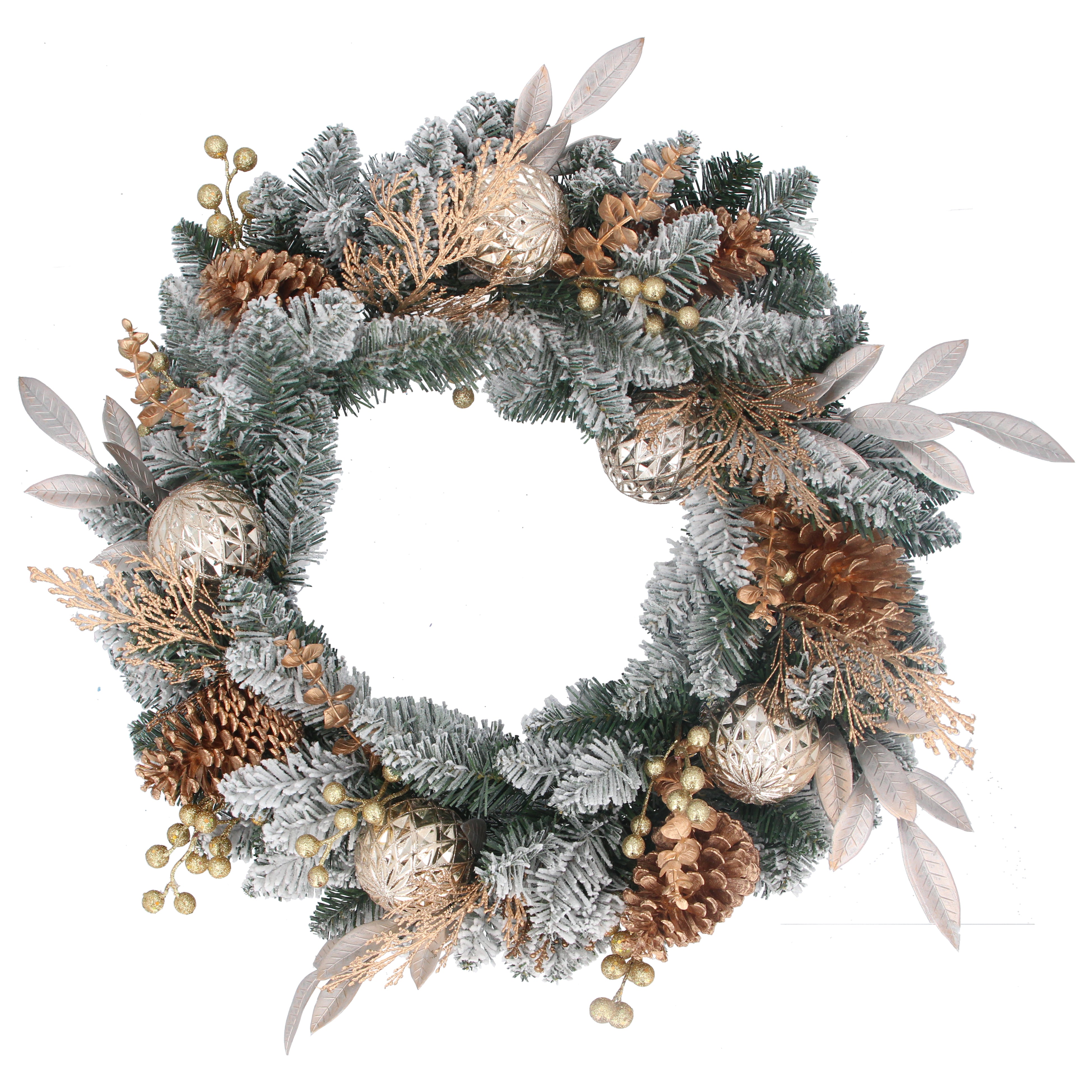 Gisela Graham Decorated Frosted Pine Wreath with Berries