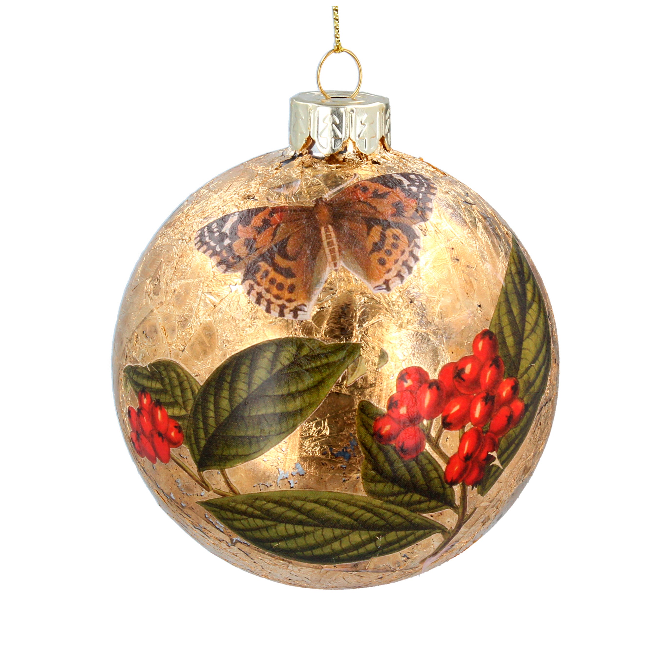 Gisela Graham Gold Leaf Bauble with Butterfly