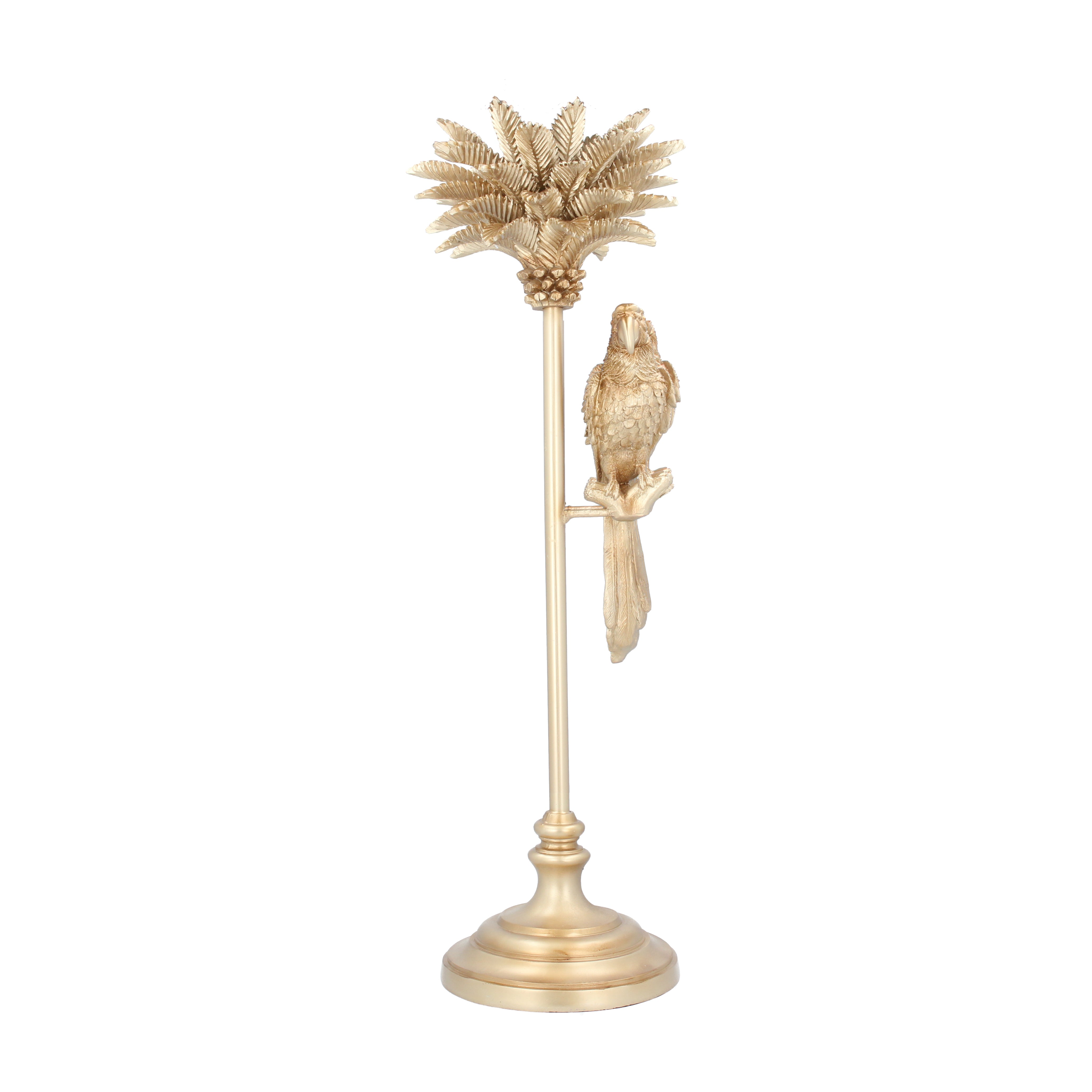 Gisela Graham Gold Parrot on Palm Tree Candlestick