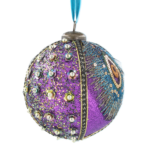 Buy Gisela Graham Purple Peacock Sequin Bauble from Pines and Needles