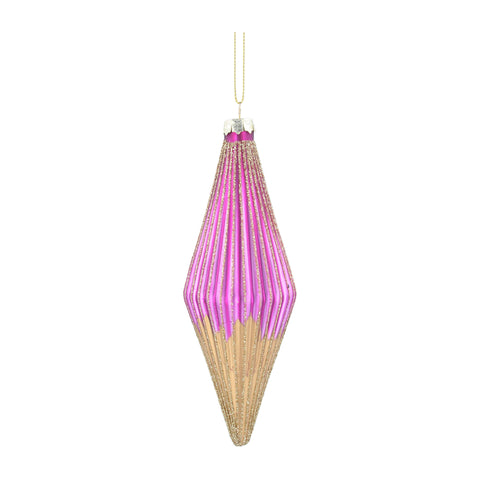 Gisela Graham Pink and Gold Ribbed Glass Teardrop