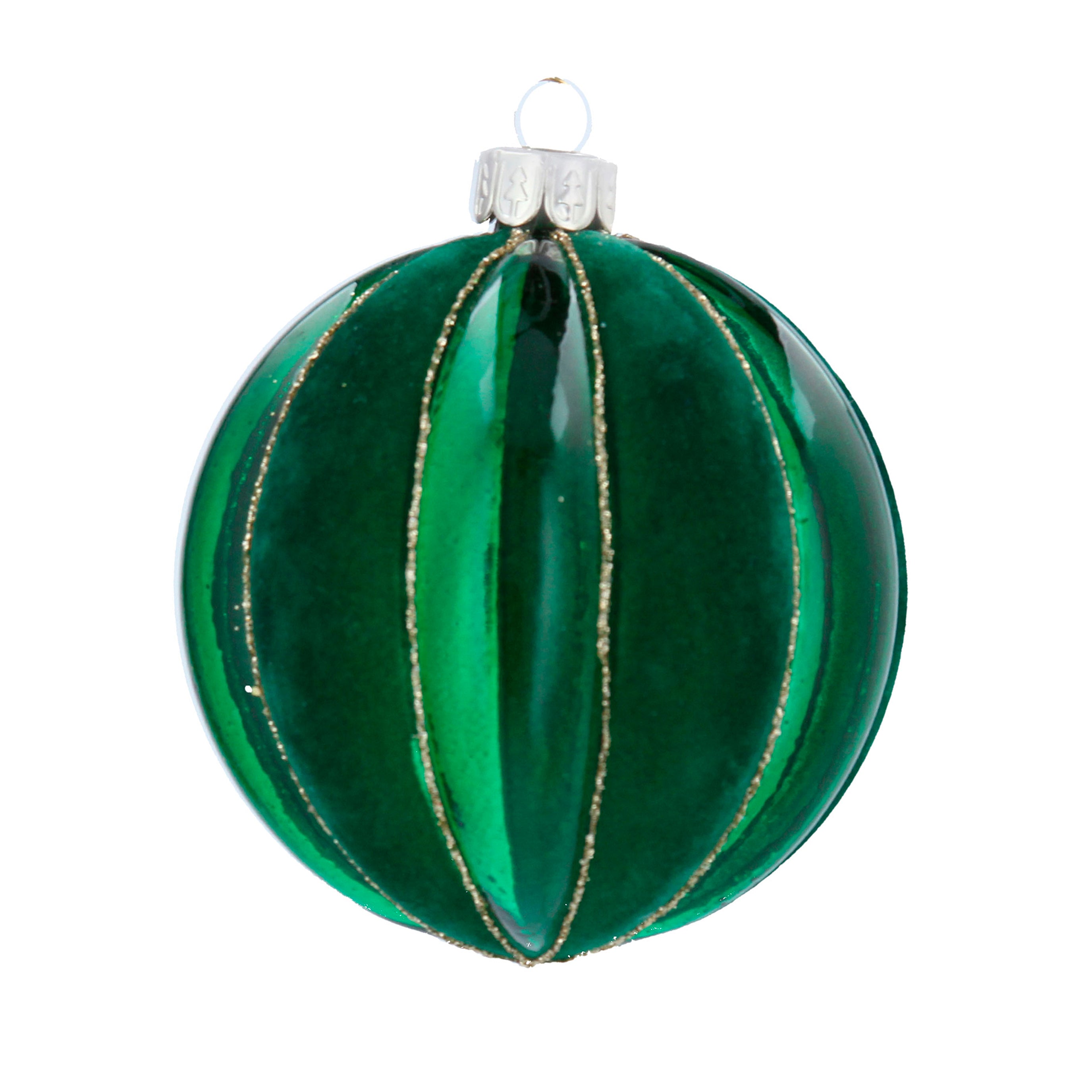 Gisela Graham Two-Tone Green Ribbed Glass Bauble