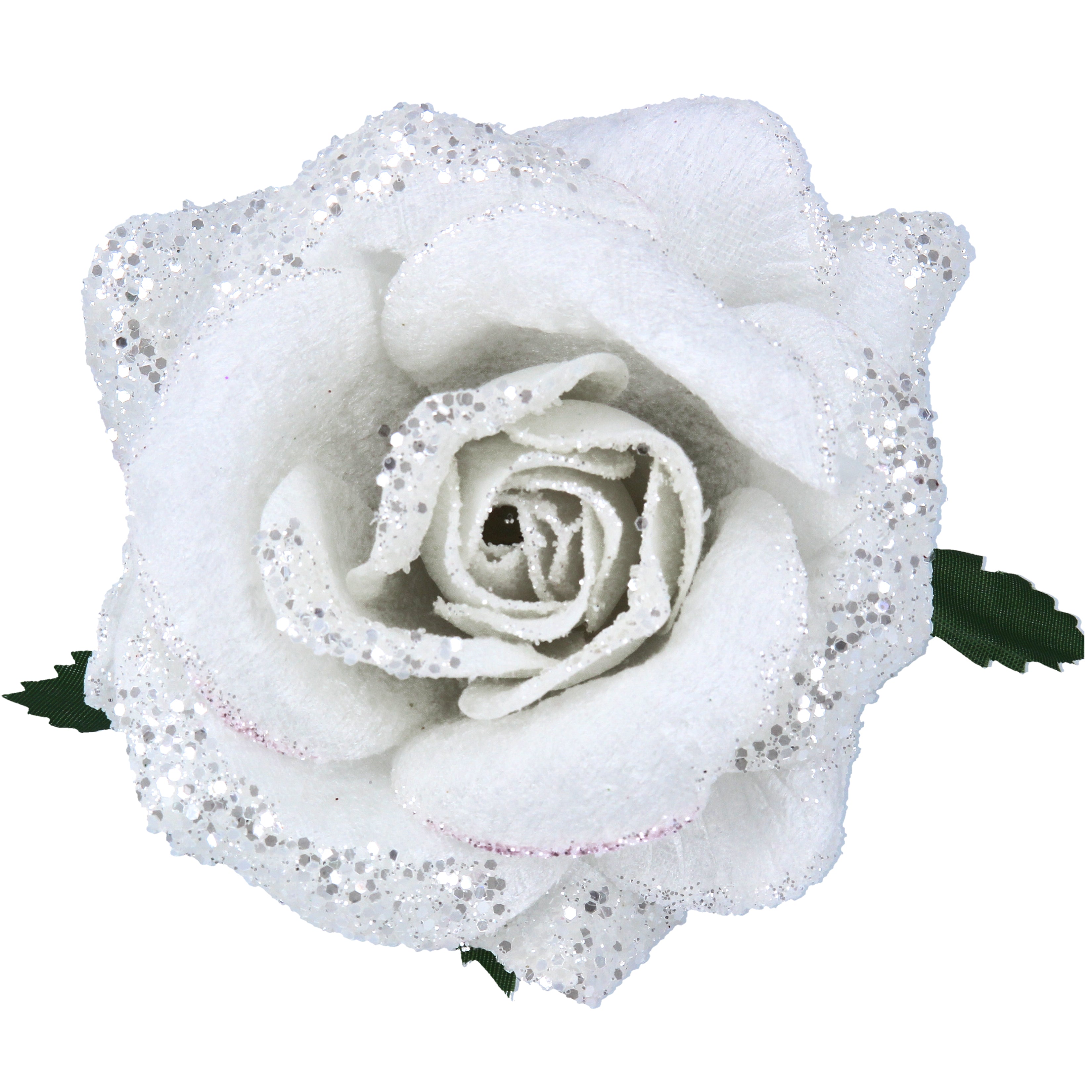 Gisela Graham White Glitter Rose Clip