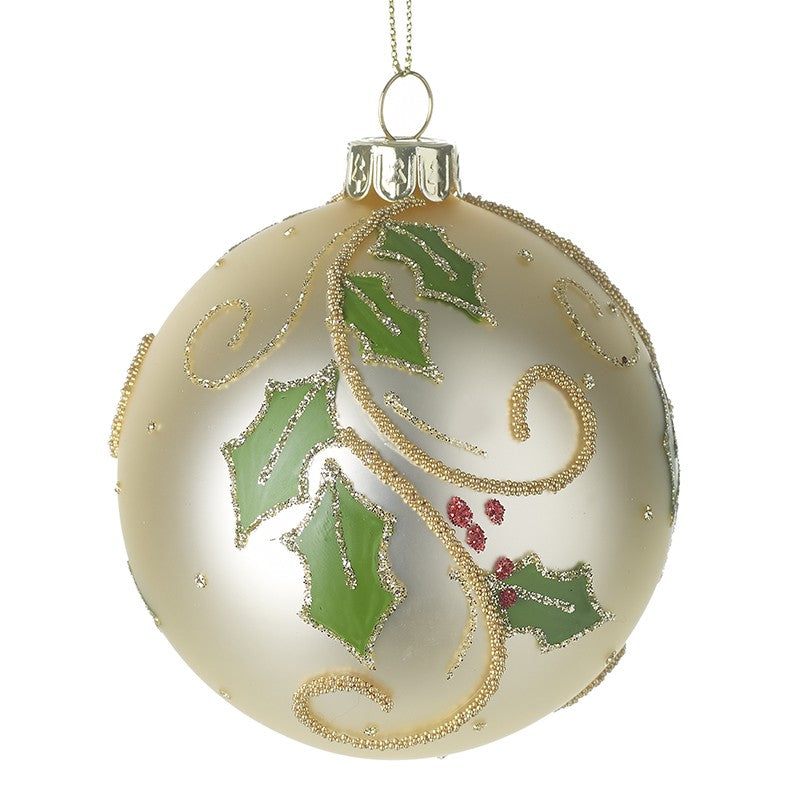 Gold Holly Glass Bauble