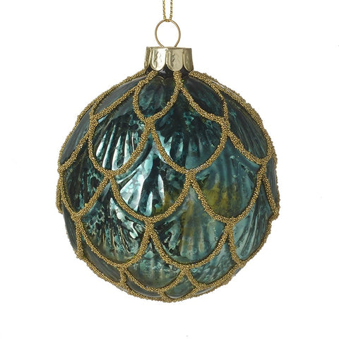 Green with Gold Detailing Glass Bauble