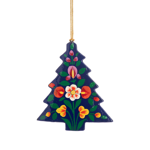 Kashmiri Blue Christmas Tree Wooden Hanging Decoration