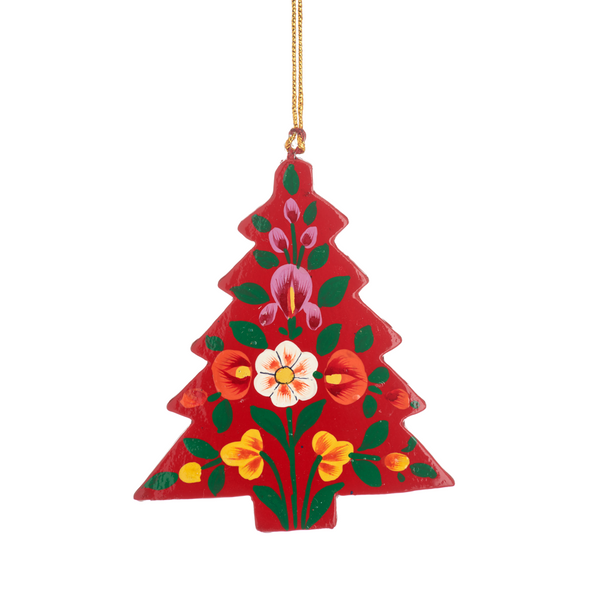 Kashmiri Red Christmas Tree Wooden Decoration Pines and Needles