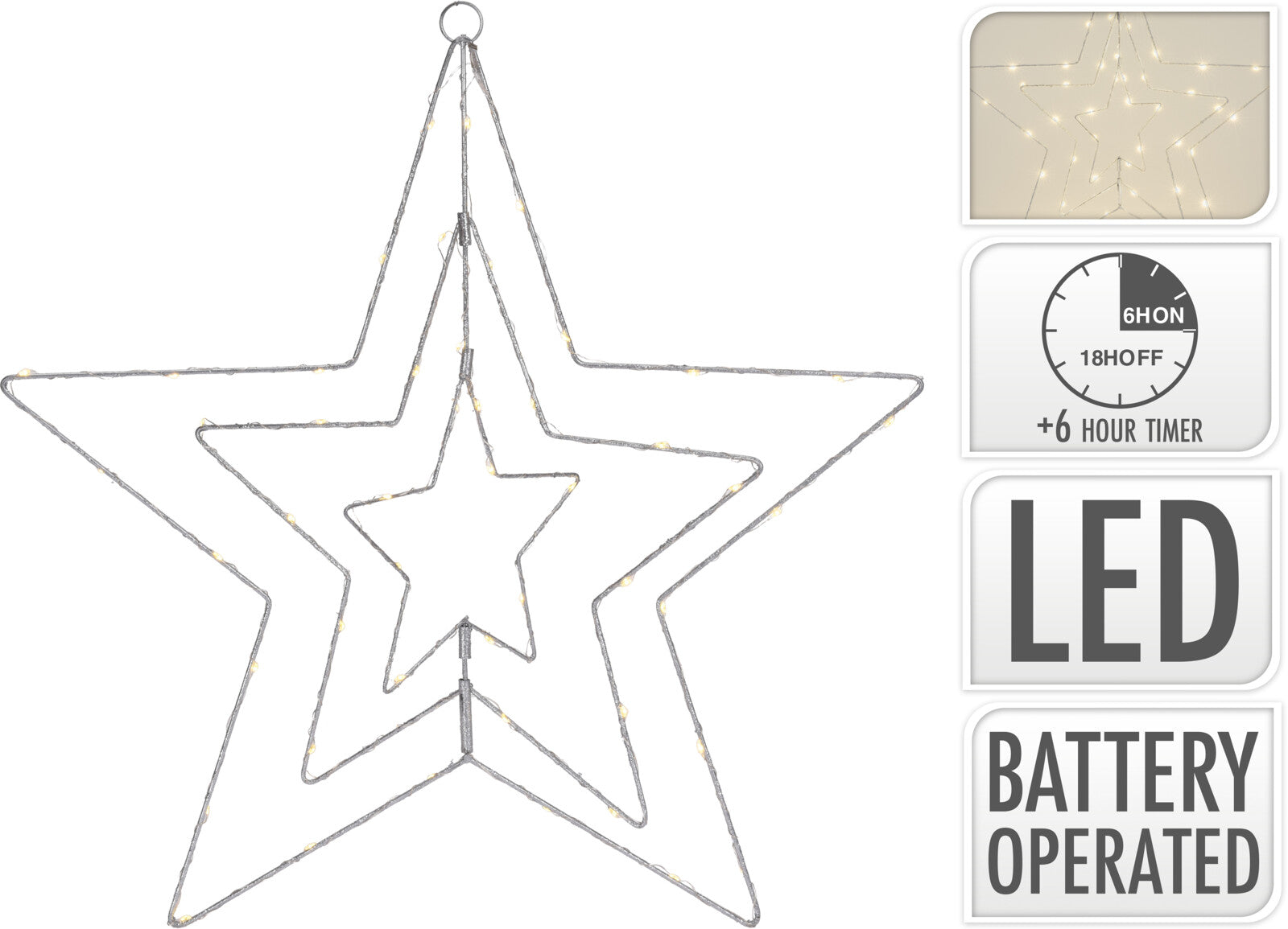 Lit Hanging Silver Star, 60cm from Pines and Needles