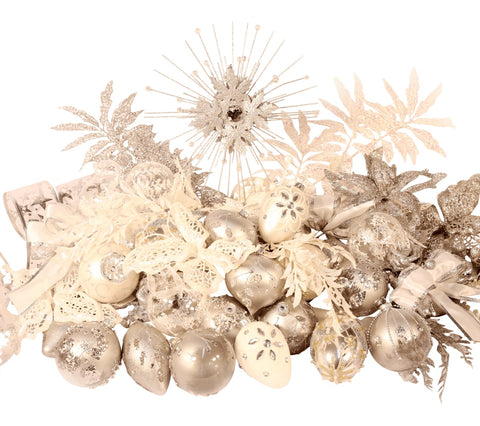 9ft Deluxe Christmas Tree Decoration Set in White and Silver from Pines and Needles